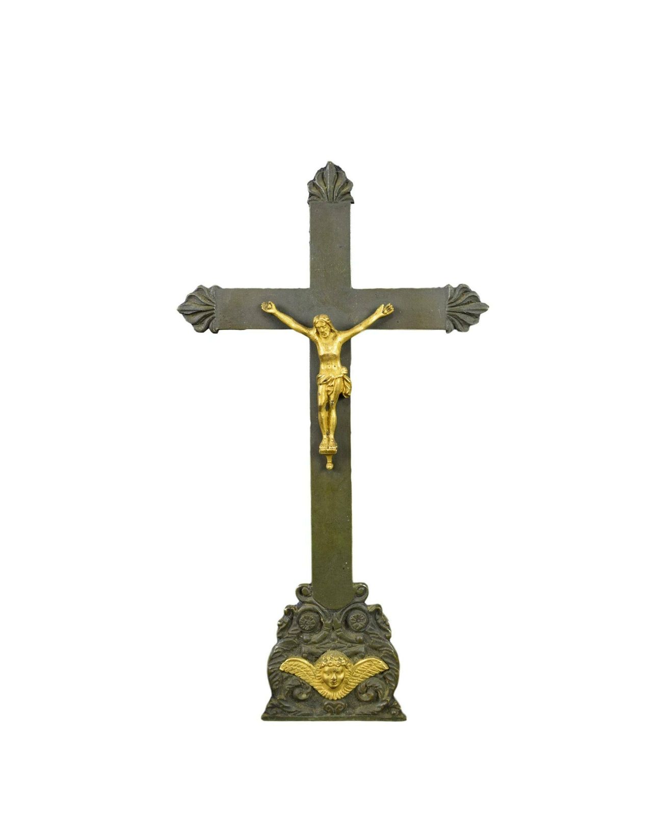 French Antique Wall Gilt Bronze Cross Crucifix