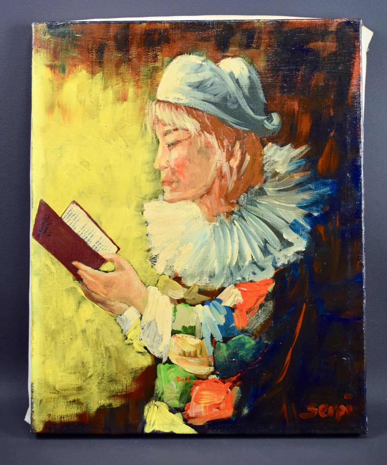 Vintage French Oil Painting On Canvas photo for sale