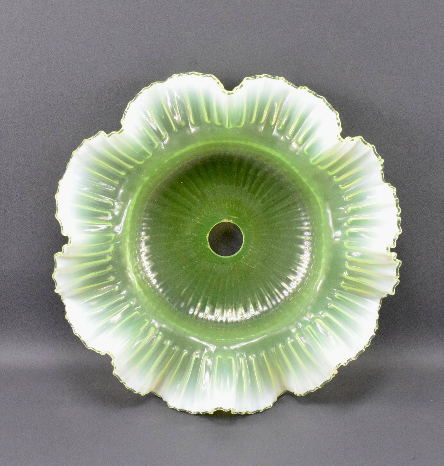 1900's Uraline French Large Vaseline Glass Hanging Lamp Ceiling Light Ouraline 15 1/8" photo Lighting