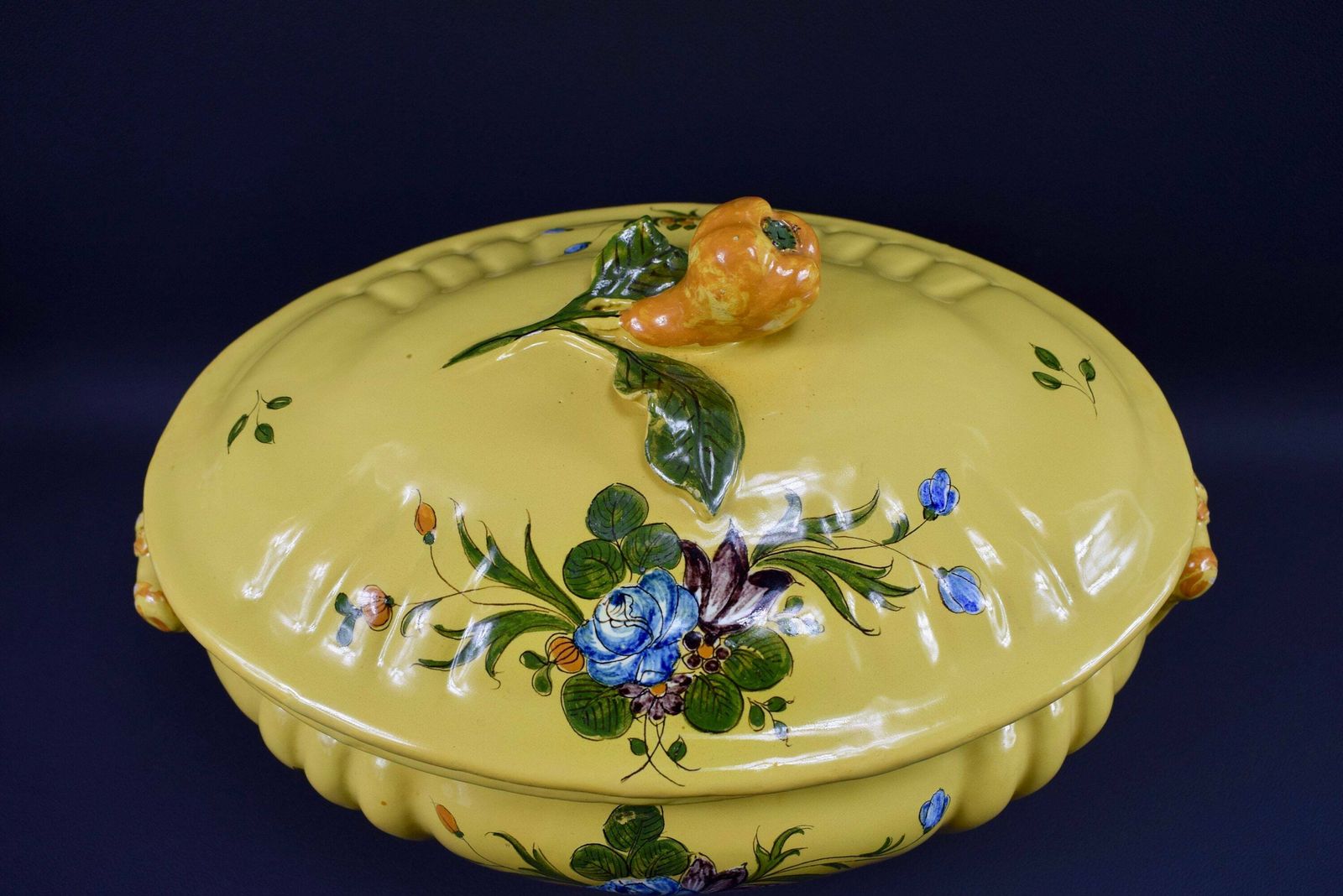 Vintage Yellow Hand Painted Montpellier Ceramic Lidded Tureen Provence photo for sale