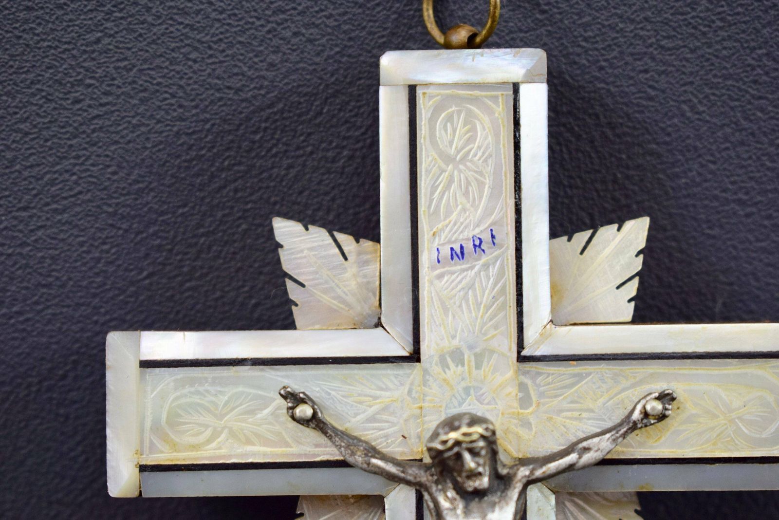 Antique Carved Mother Of Pearl Cross Pendant Jerusalem Crucifix With Stations Of The Cross Holy Land Souvenir From Jerusalem photo 173.0