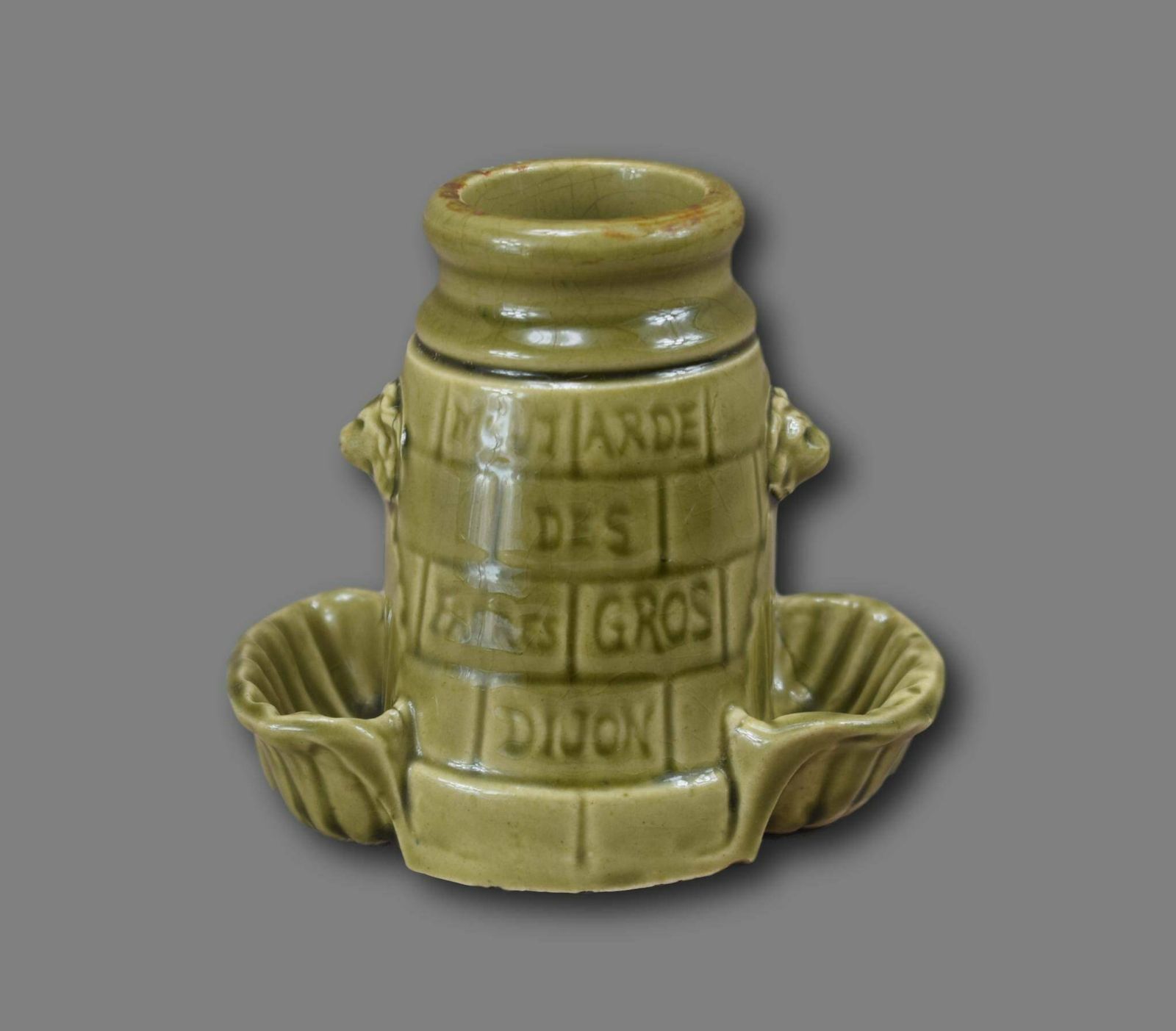 Freres Gros Mustard Of Dijon Pot, Fine Mustard Jar, Fountain Of Youth Mustard Pot With Lions, Country Rustic Decor, Advertising Mustard Pot