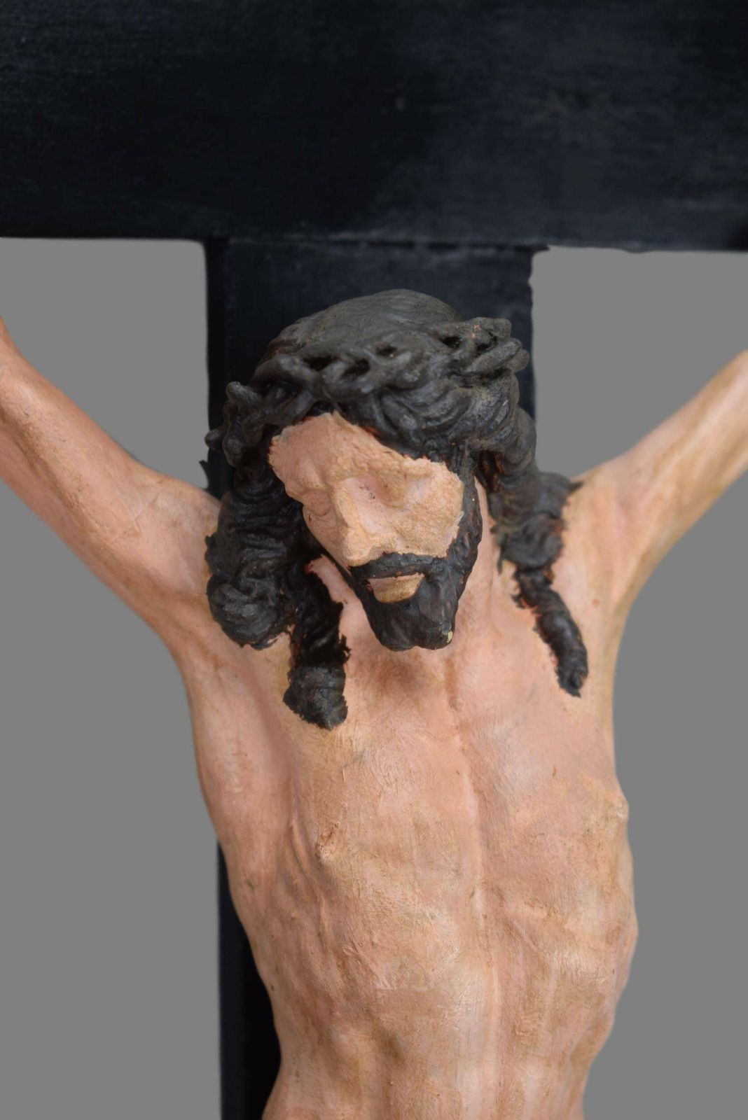 Antique Religious Altar Cross, Hand Painted Jesus Christ Corpus On The Cross photo 364.0