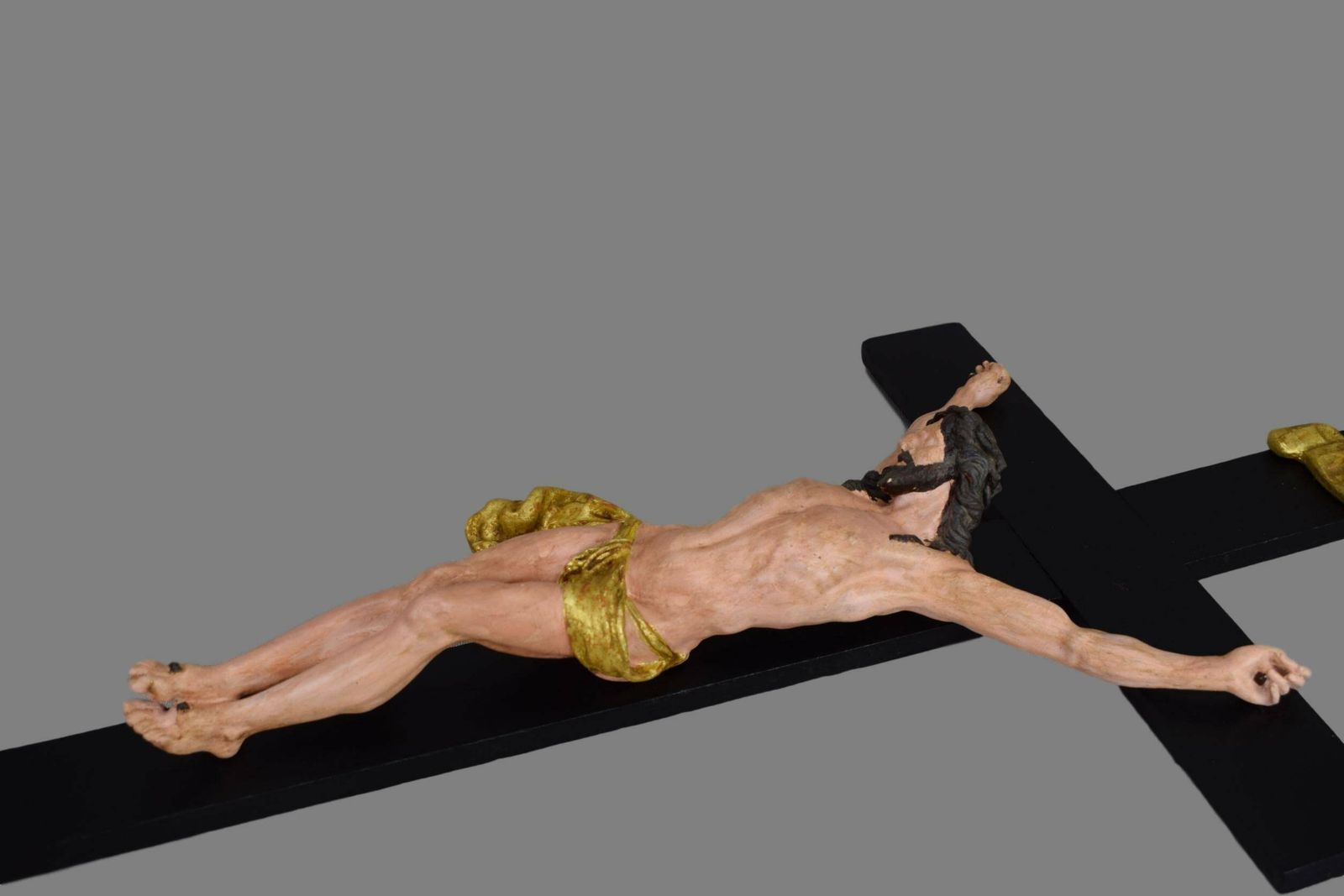 Antique Religious Altar Cross, Hand Painted Jesus Christ Corpus On The Cross photo buy