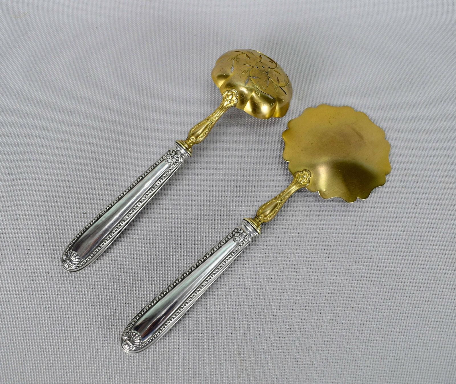Antique French Sterling Silver Strawberry Dessert Serving Set In Original Case, French Antique Flatware, Luncheon Silverware photo for sale