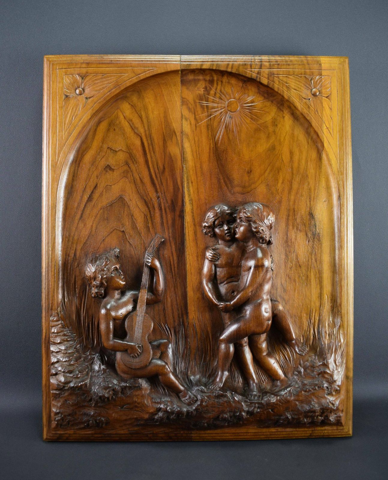 Antique Architectural Pair Of French Cherub Hand Carved Wood Panels 19th photo buy