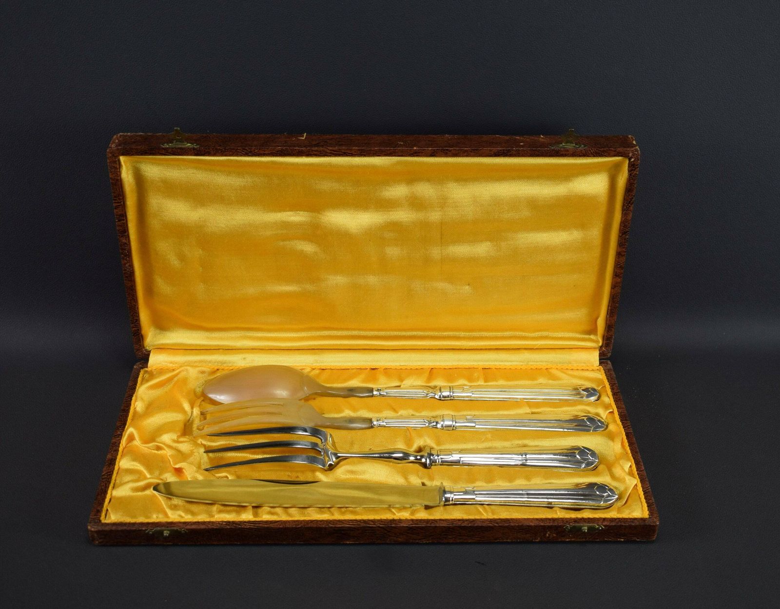 Vintage French Antique Box Of 4 Solid Silver Art Deco Cutlery Sets