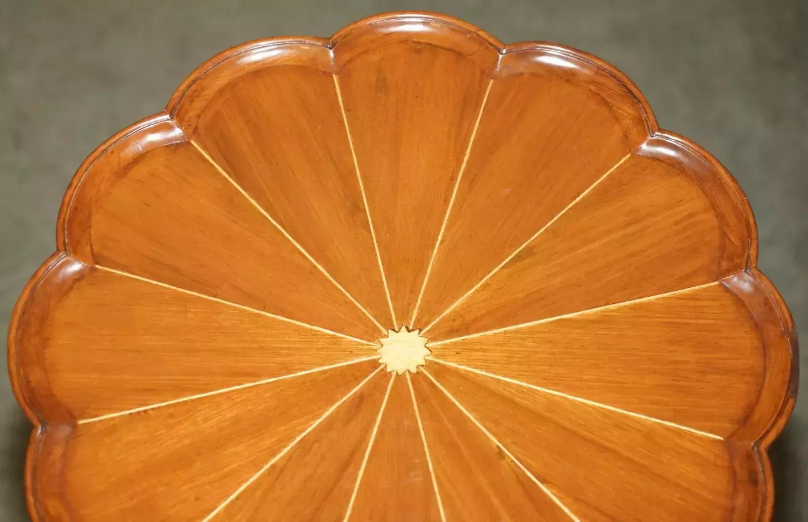 A Must See Vintage Ornately Hand Carved Tripod Side Table In Satinwood & Walnut photo Furniture