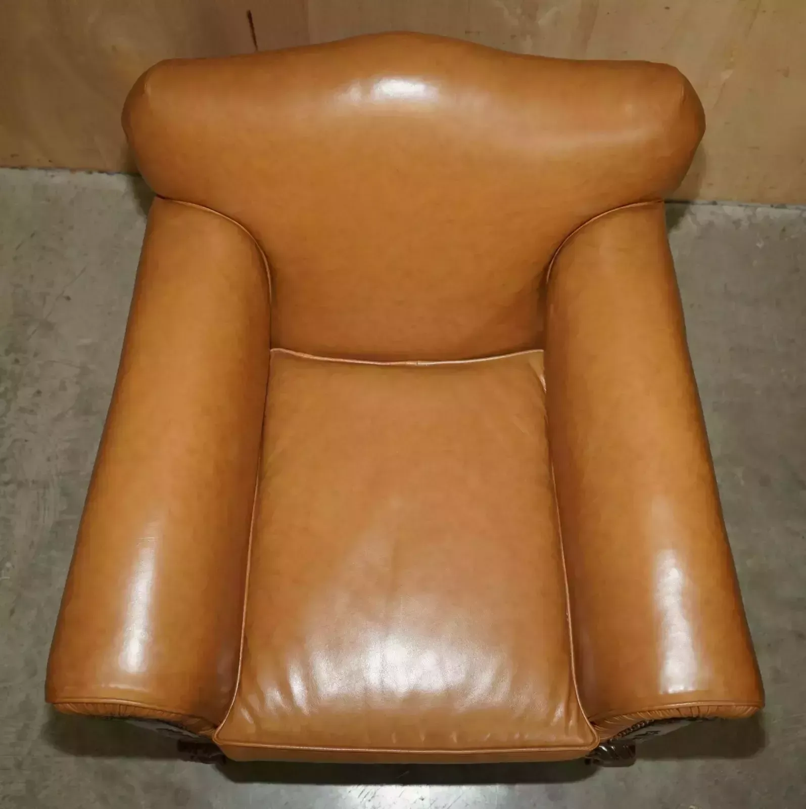 6000.0 Fine Pair Of Restored Victorian Claw & Ball Feet Cognac Brown Leather Armchairs photo