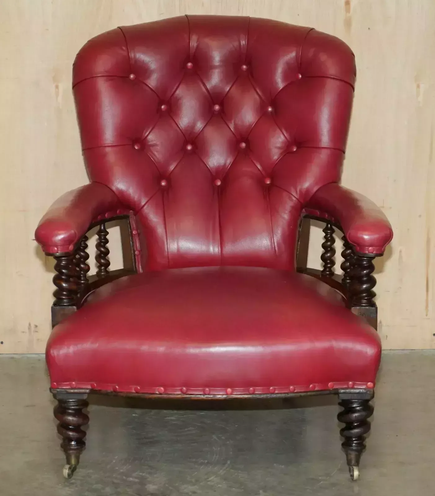 Antique William IV 1830 Chesterfield Tufted Barley Twist Frame Leather Armchair photo furniture
