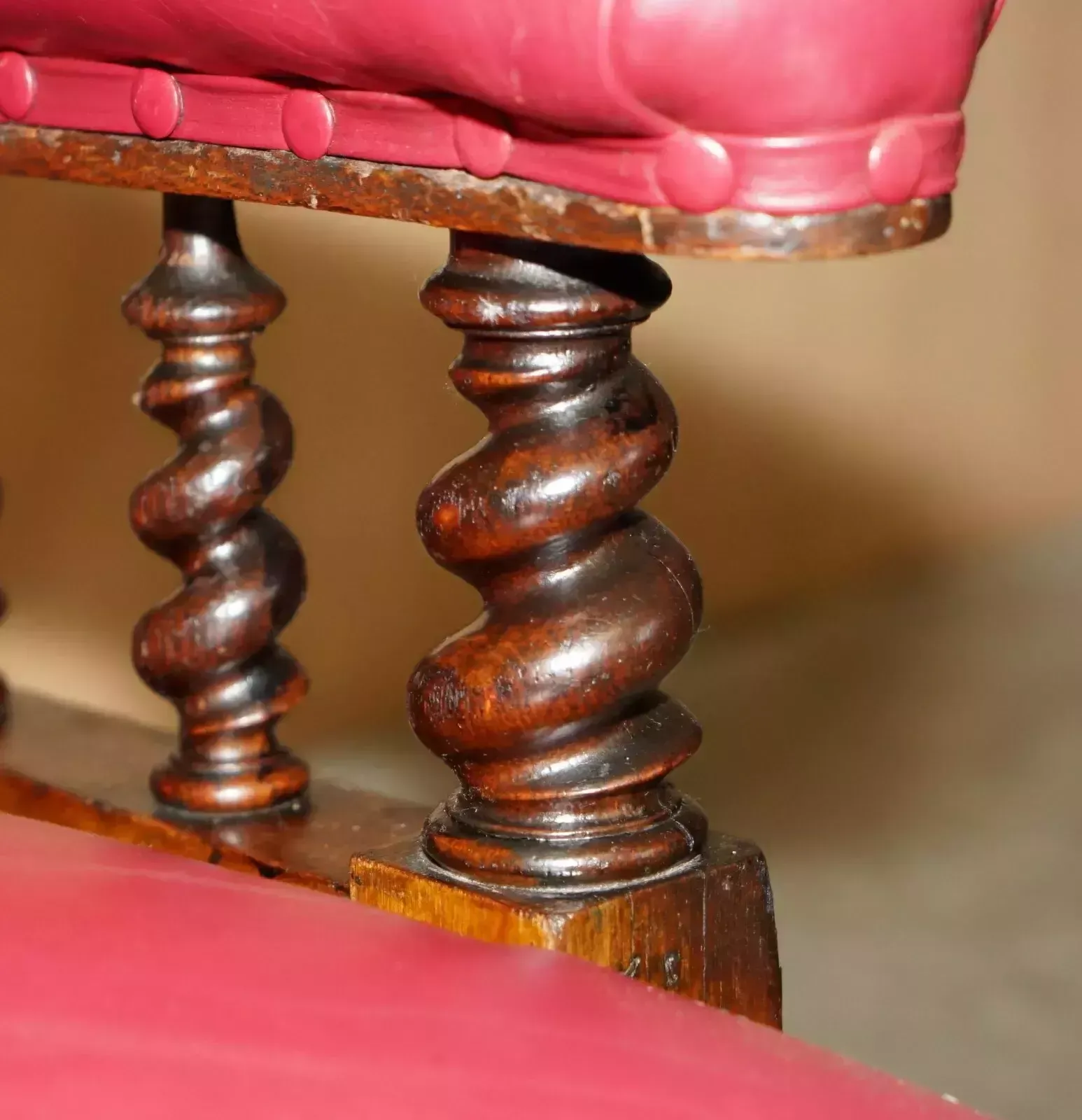 photo for sale Antique William IV 1830 Chesterfield Tufted Barley Twist Frame Leather Armchair