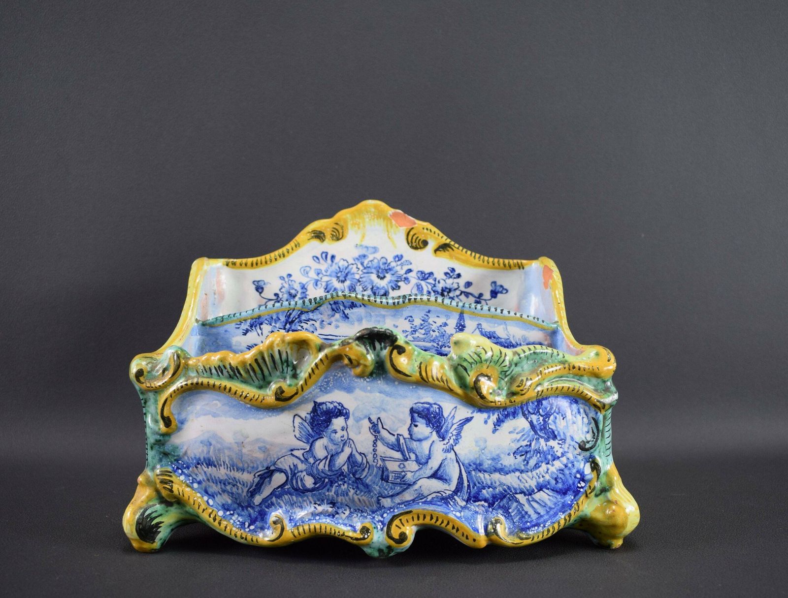 Vintage French Antique Letter Holder In Nevers Earthenware F.Cottars
