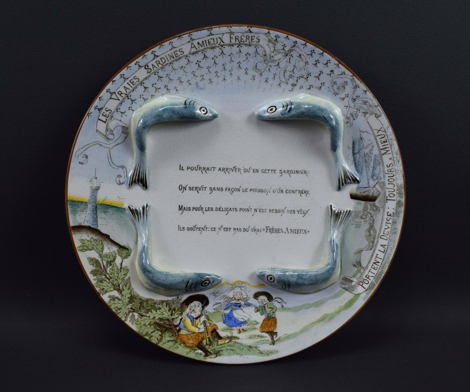 Vintage France Antique Majolica Advertising Plate photo for sale