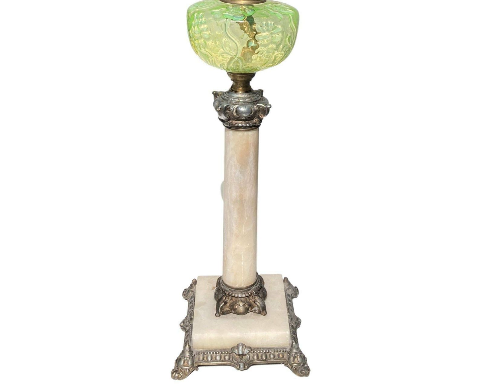 Art Nouveau Oil Lamp | 1pcs | Antique Crystal Marble Lamp | Lime Green  | Approx. 1890 photo for sale