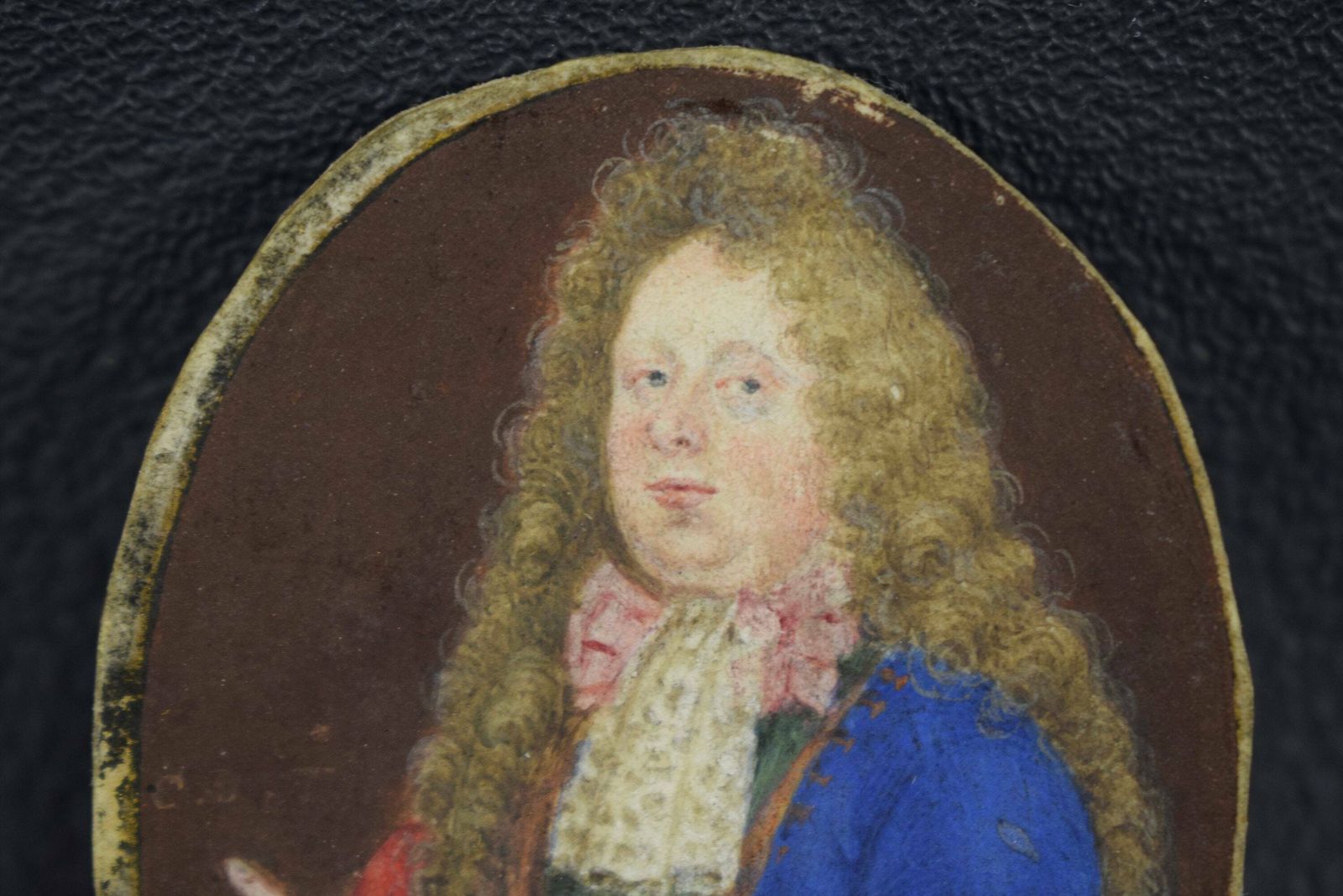 French Antique Miniature Painting On Paper Nobleman 18th 19th Century photo for sale