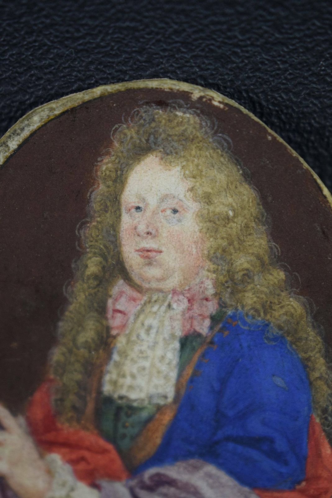 French Antique Miniature Painting On Paper Nobleman 18th 19th Century photo vinterior
