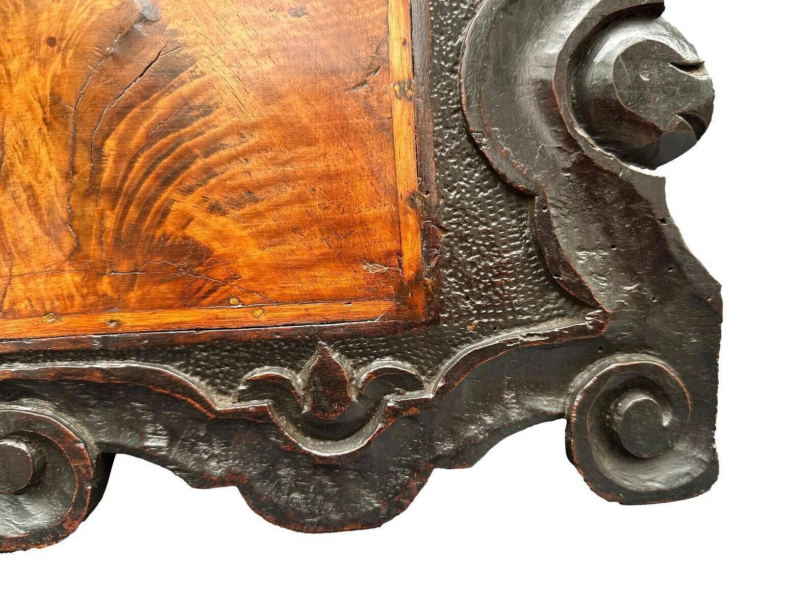 French Antique Gothic Hand Carved Walnut Wood Crest Wall Panel Pediment photo vinterior