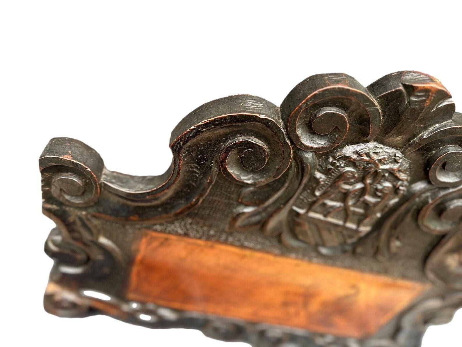 French Antique Gothic Hand Carved Walnut Wood Crest Wall Panel Pediment photo buy