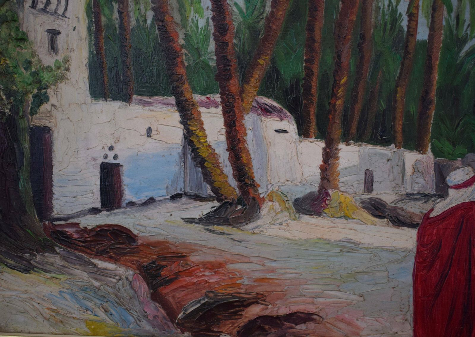 French Orientalist Oil Painting On Panel Signed Langlois, Maghreb Oasis Painting photo Art