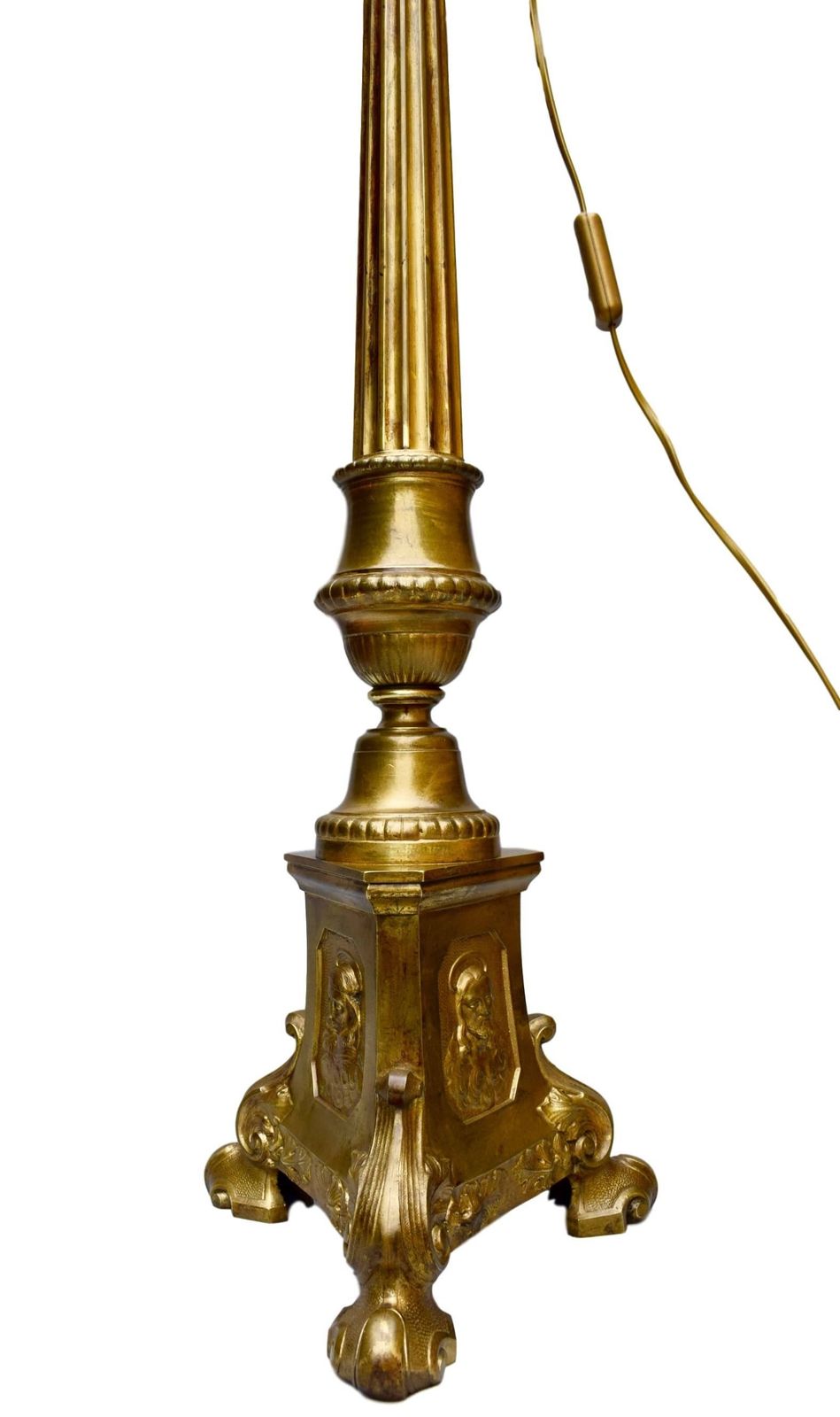 32" High French Antique Religious Church Candlestick Ormolu Bronze Candelabra photo for sale