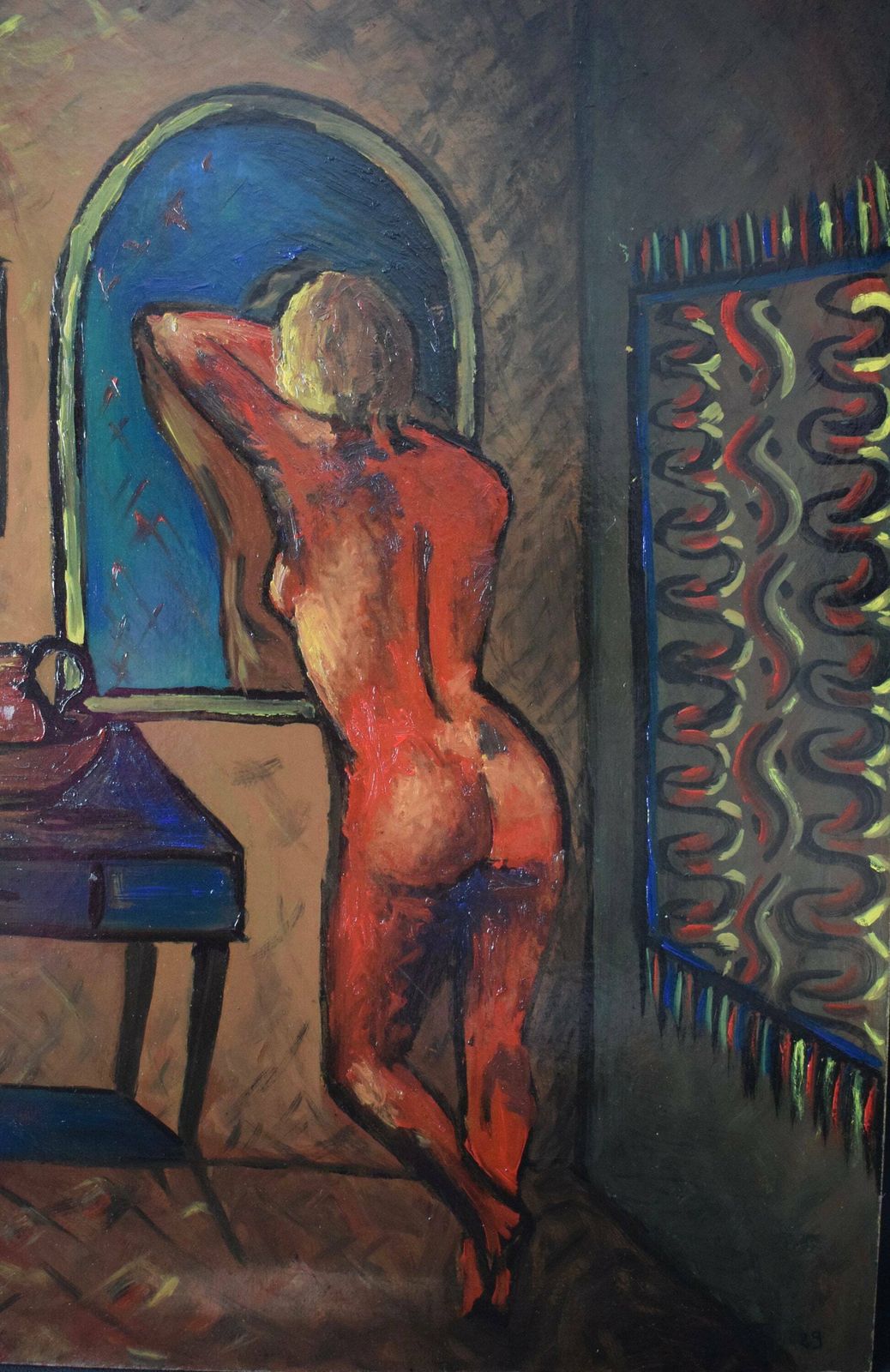 French Oil Painting On Board, Nude Woman