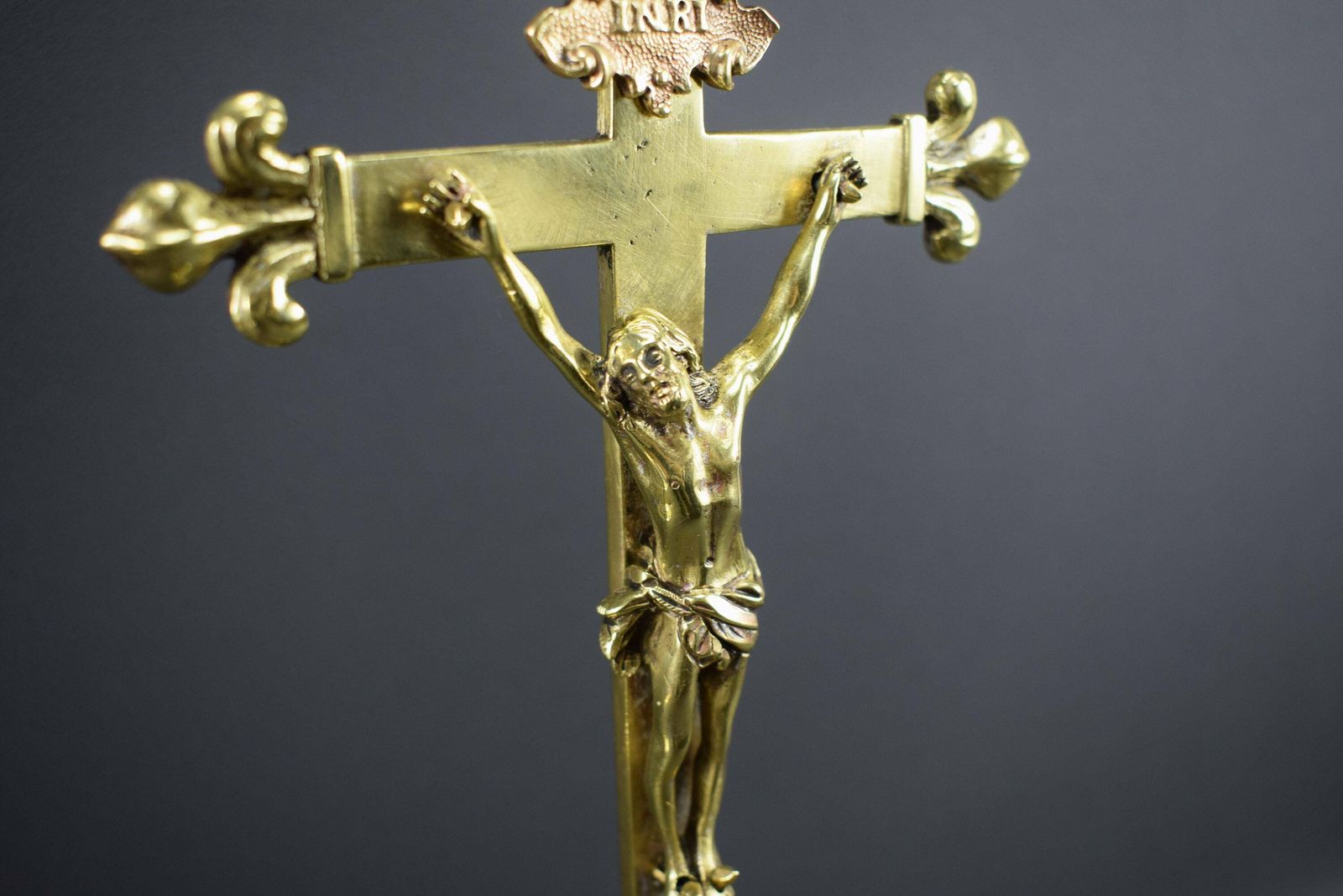 Antique French Ormolu Bronze Standing Cross, Crucifix Reliquary, Catholic Gift photo for sale