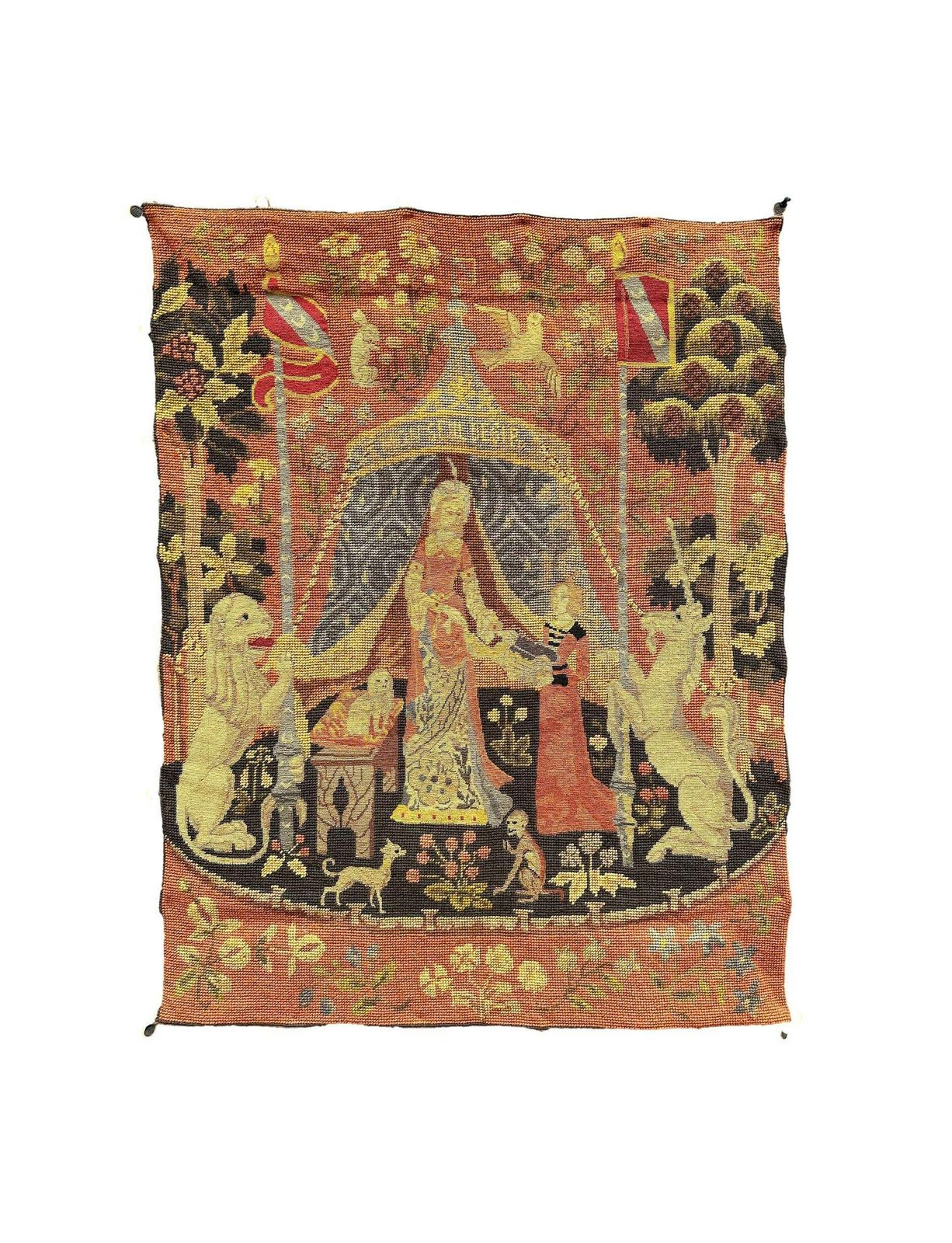 1950's Small Stitch Tapestry The Lady And The Unicorn " Mon Seul Desir"