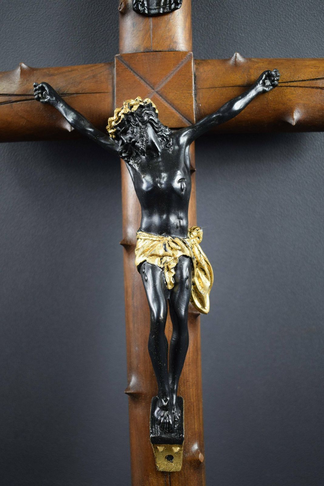photo furniture Large French Antique Hand Carved Wood Wall Cross Crucifix 19th