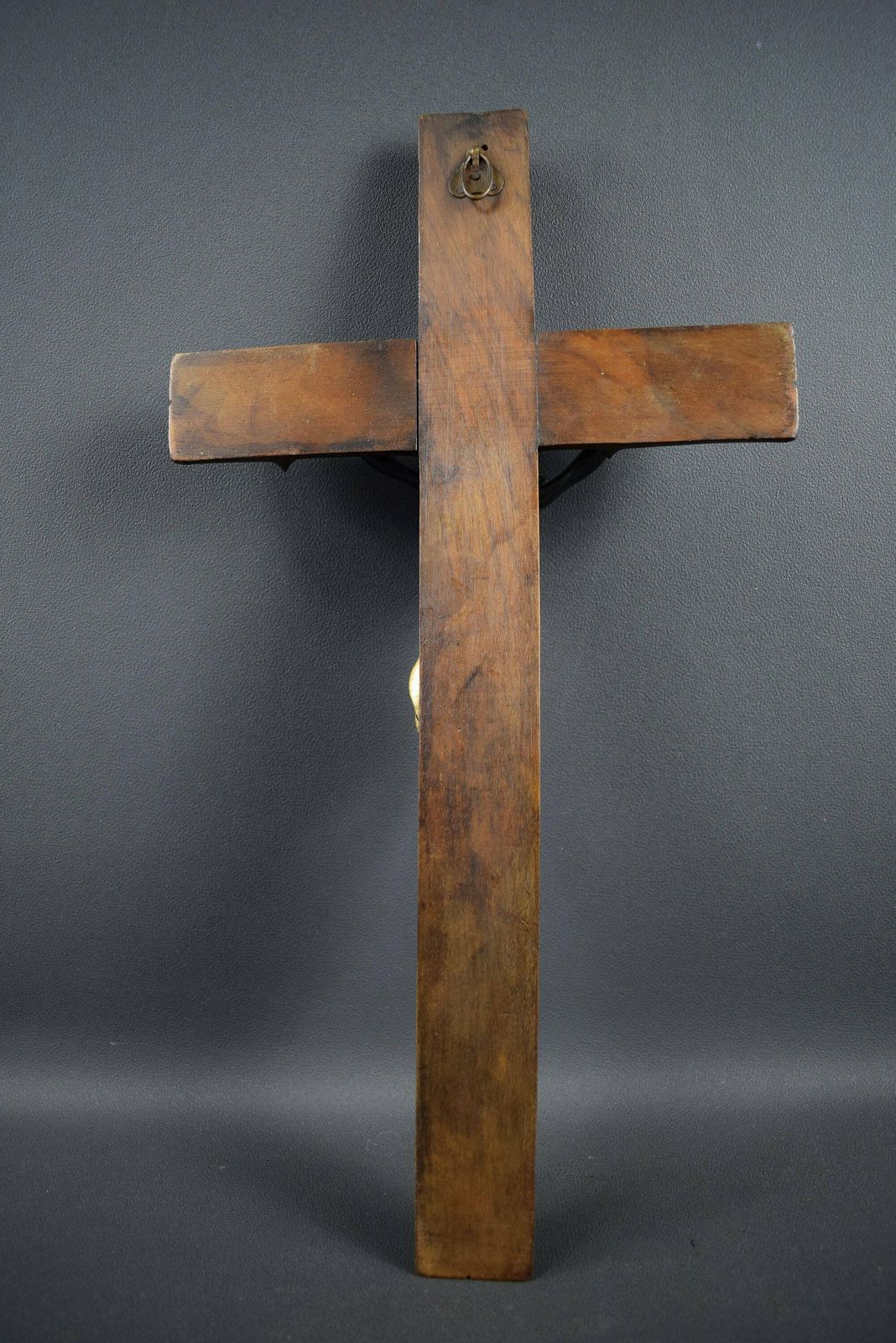 photo for sale Large French Antique Hand Carved Wood Wall Cross Crucifix 19th