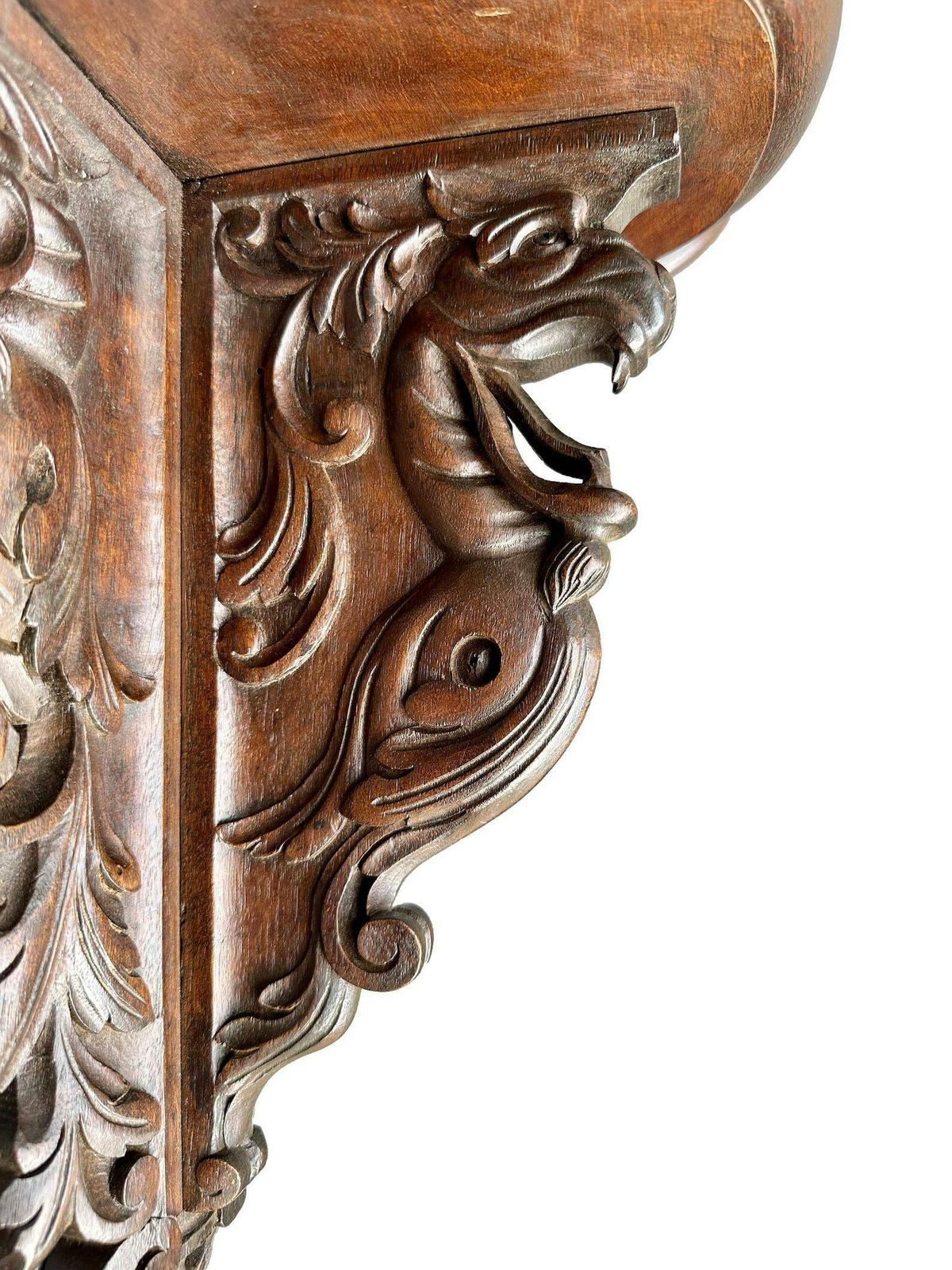 19th Architectural French Antique Pair Of Carved Wooden Console Chimera photo furniture