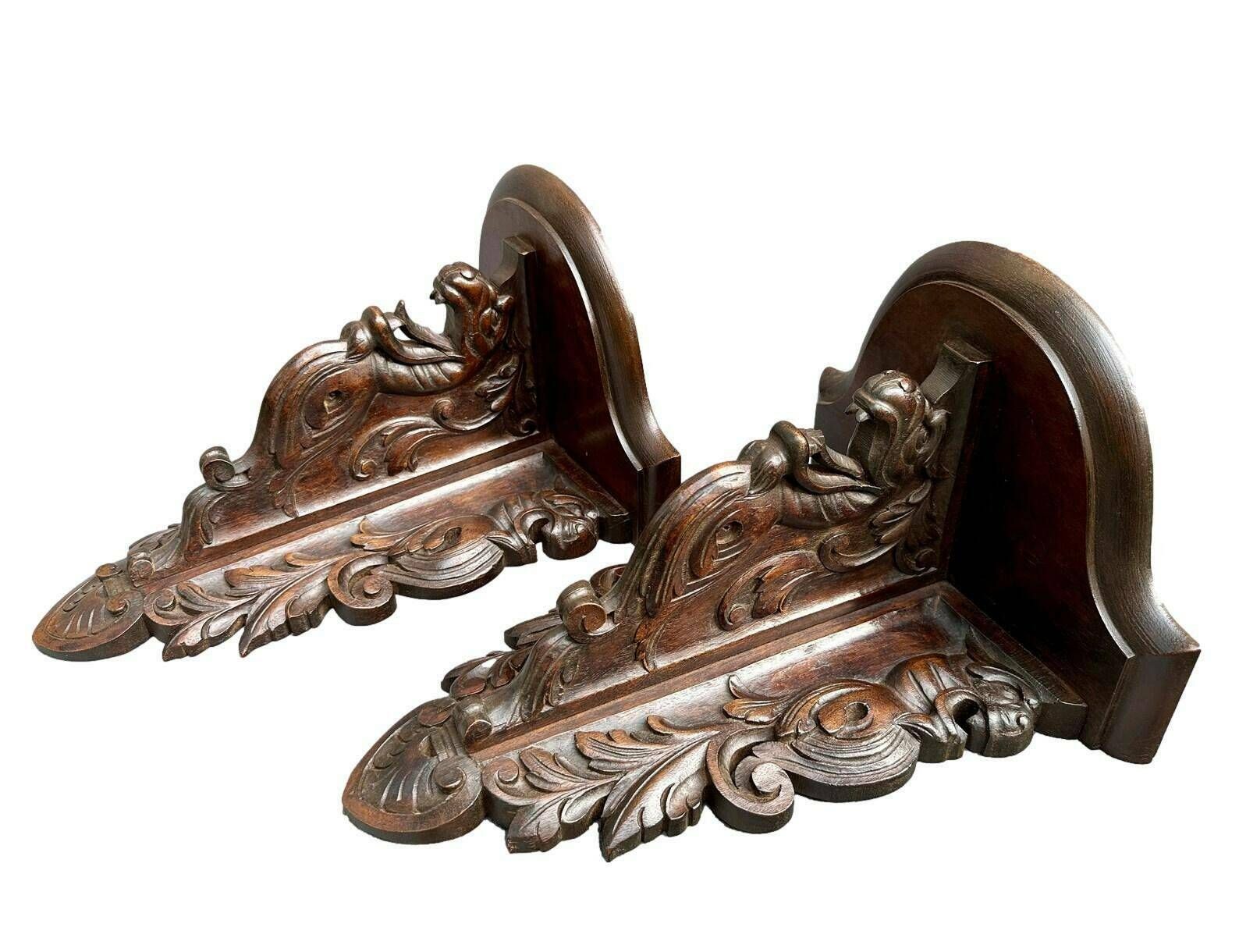 19th Architectural French Antique Pair Of Carved Wooden Console Chimera photo for sale
