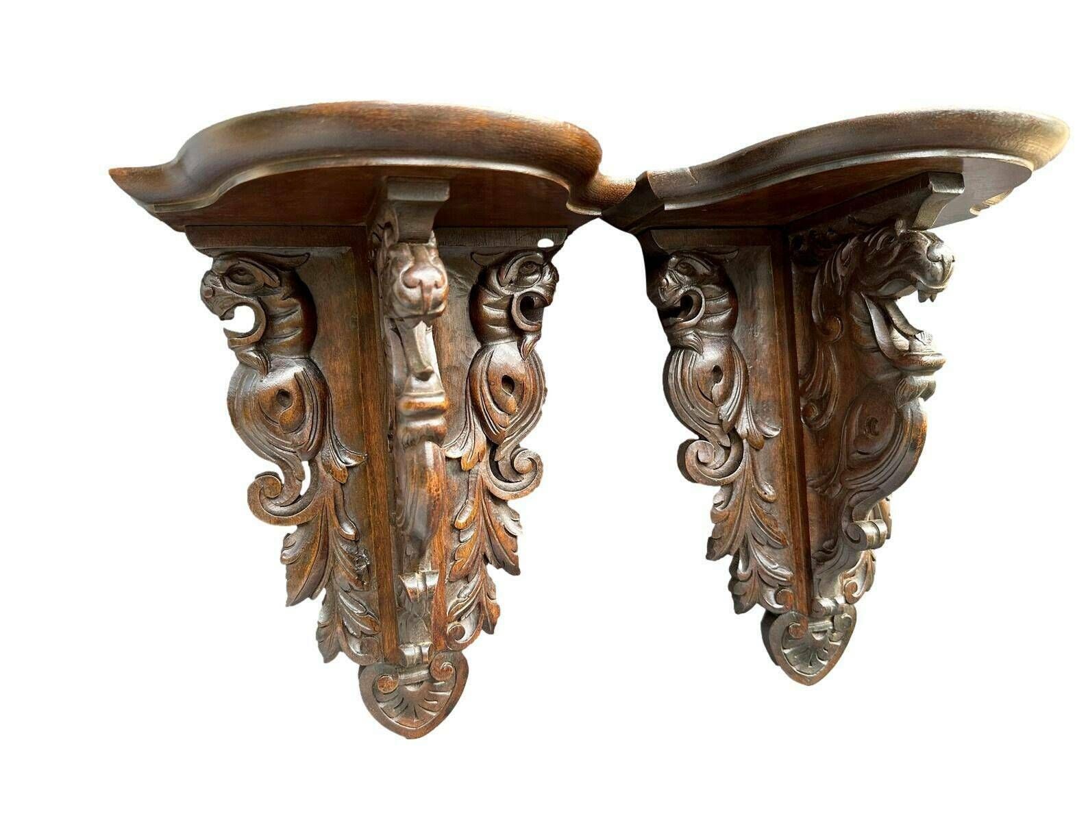 19th Architectural French Antique Pair Of Carved Wooden Console Chimera photo buy