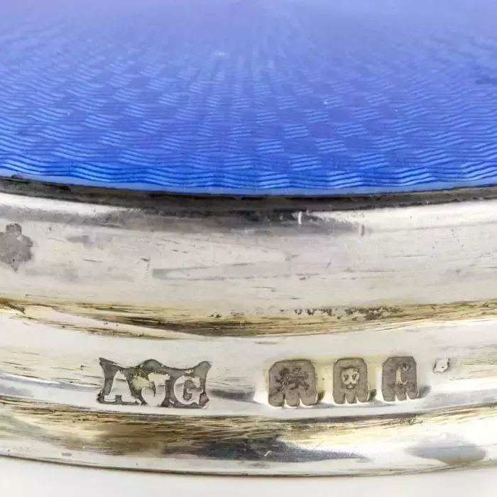 Ladies Glass Box With A Silver Guilloche Enamel Lid. England 20th Century. photo 267.0