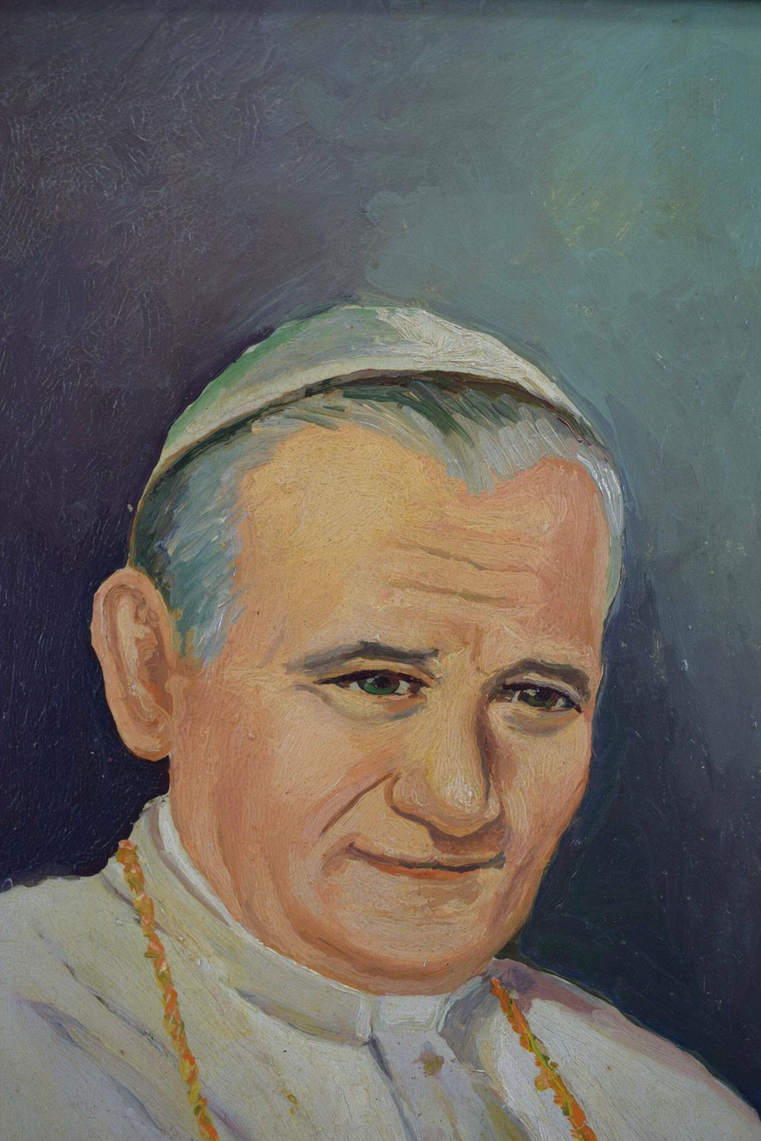 Pope John Paul II Portrait French Vintage Oil Painting On Panel photo 204.0