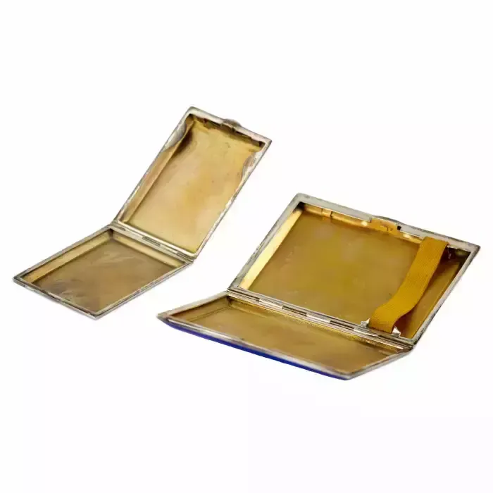 English Smoking Set Of Cigarette Case And Matchbox Made Of Silver And Enamel. photo Home Decor