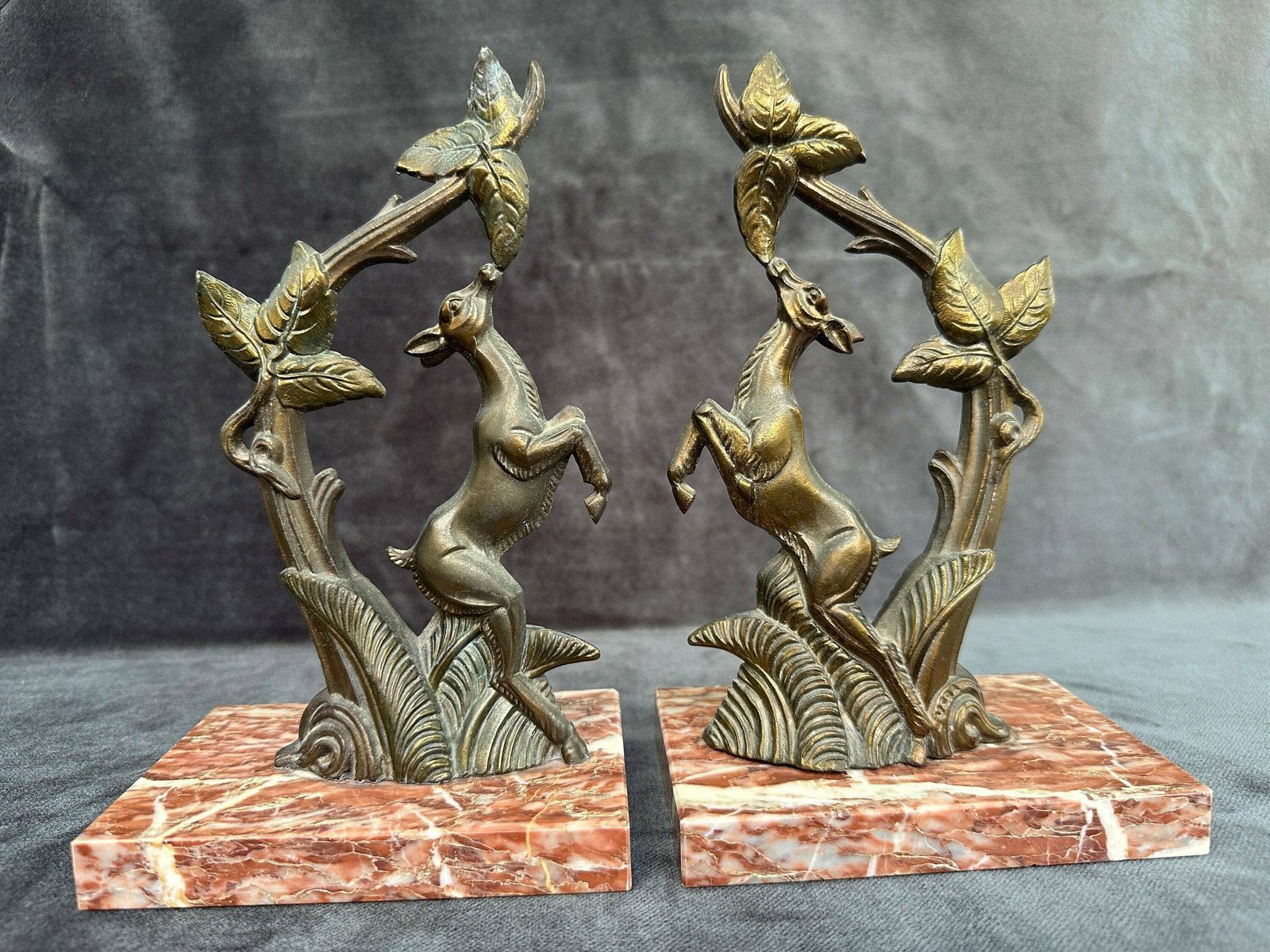 Vintage French Art Deco Pair Of Bookends Bambi Fawn Deer Statue Vera photo furniture