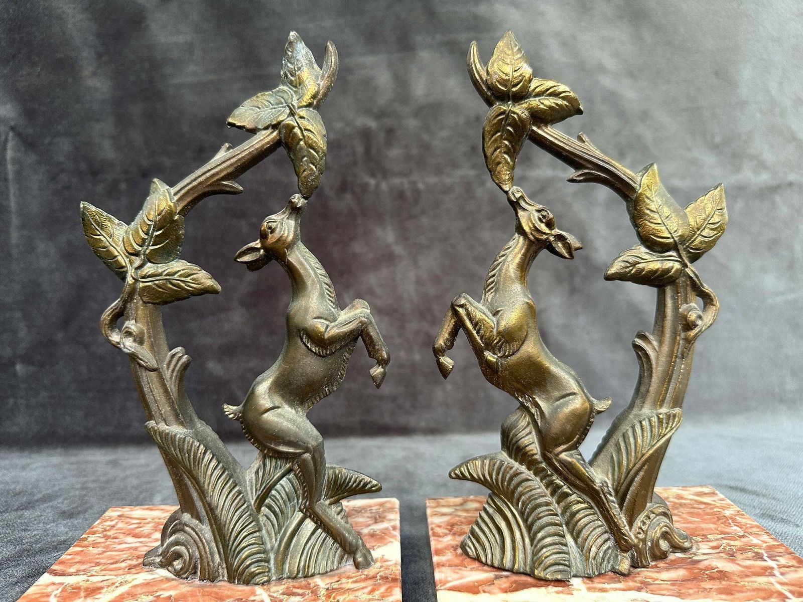 Vintage French Art Deco Pair Of Bookends Bambi Fawn Deer Statue Vera photo for sale