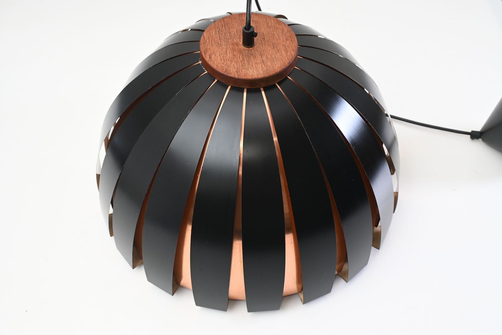 Lighting Rare Vintage Fiesta Metal With Wood Pendant / Hanging Lamp By Svend Aage Holm Sørensen, Denmark 1960s photo