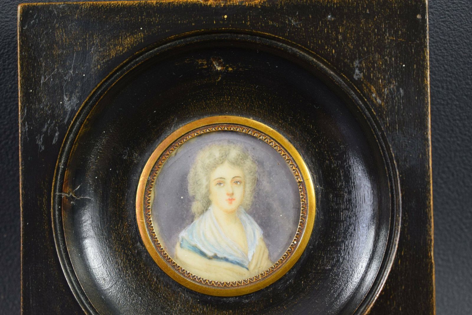 Vintage French Antique Miniature Portrait Woman 19th photo furniture