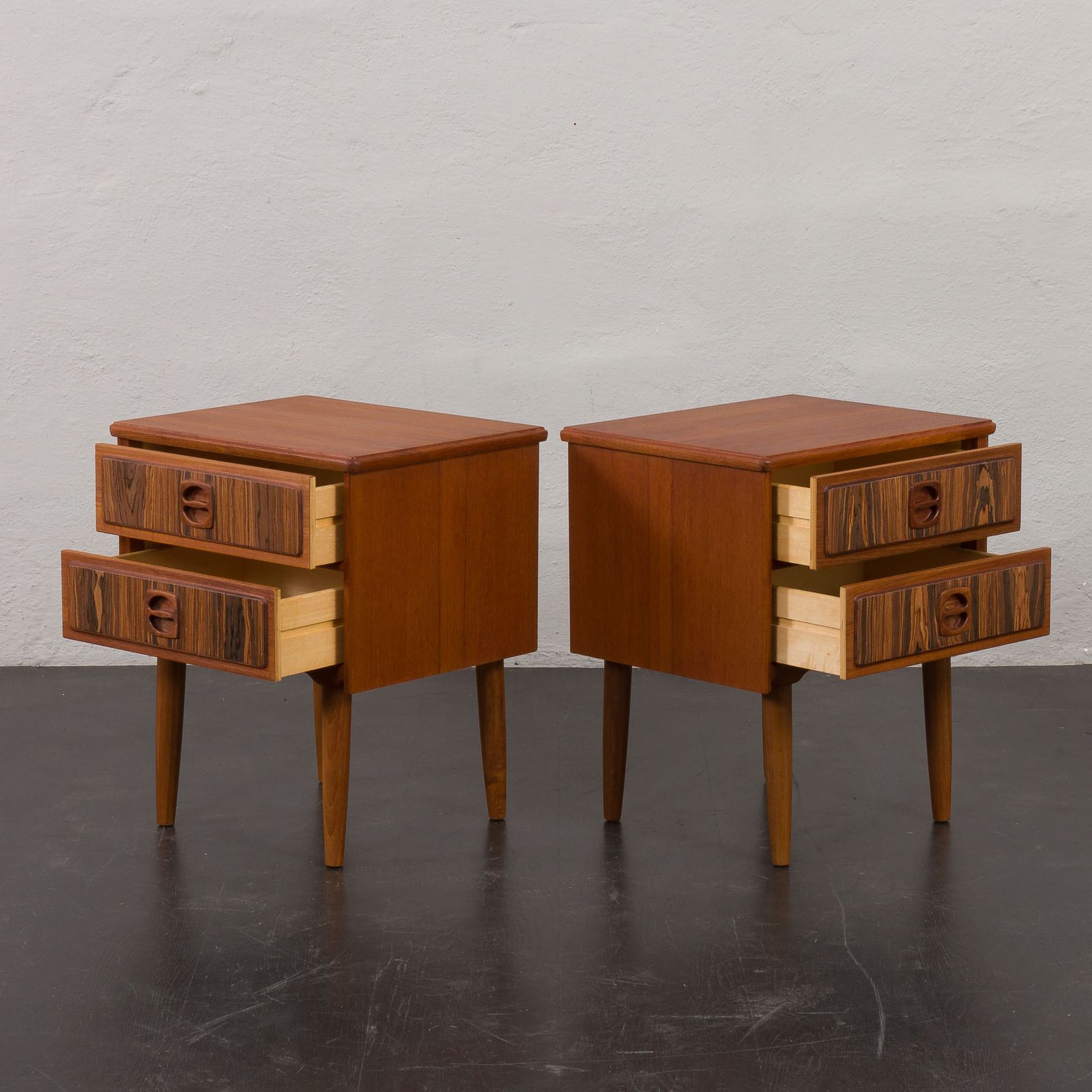 Mid Century Teak Bedside Tables With Rosewood Inlays, Denmark 1960s, Set Of 2 photo buy