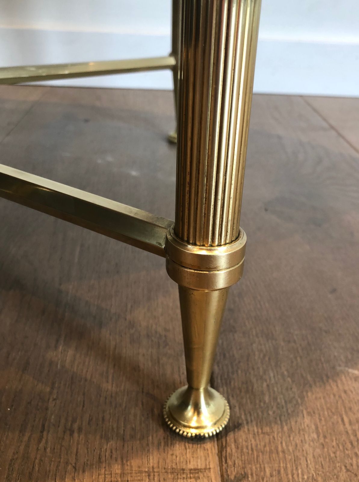 Furniture Neoclassical Style Oval Coffee Table In Brass And Carrara Marble Top From Maison Jansen photo