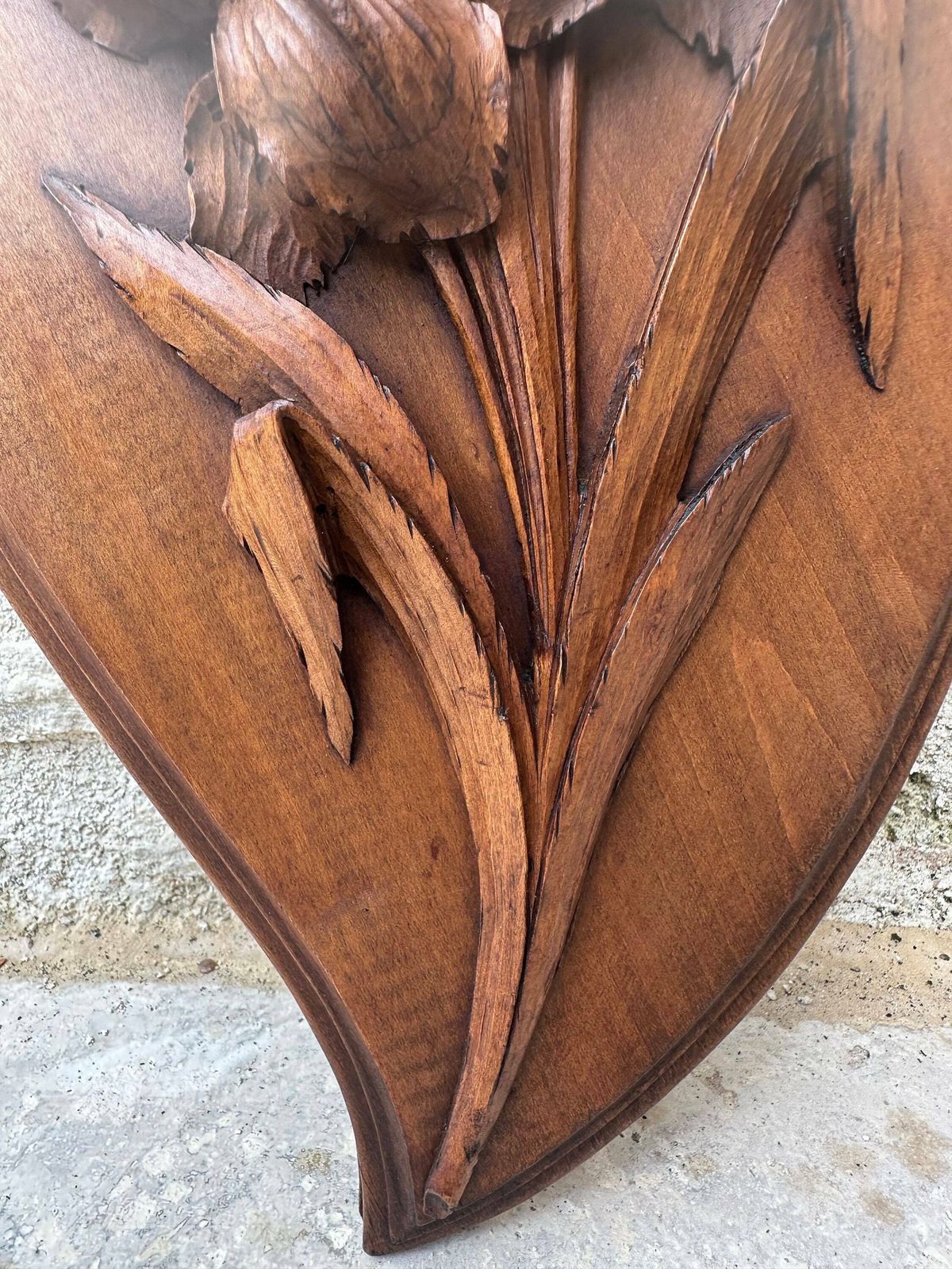 Unique Antique Flower Iris Wood Wall Art, Handmade Carved Panel, Gift For Her Or Him photo 257.0