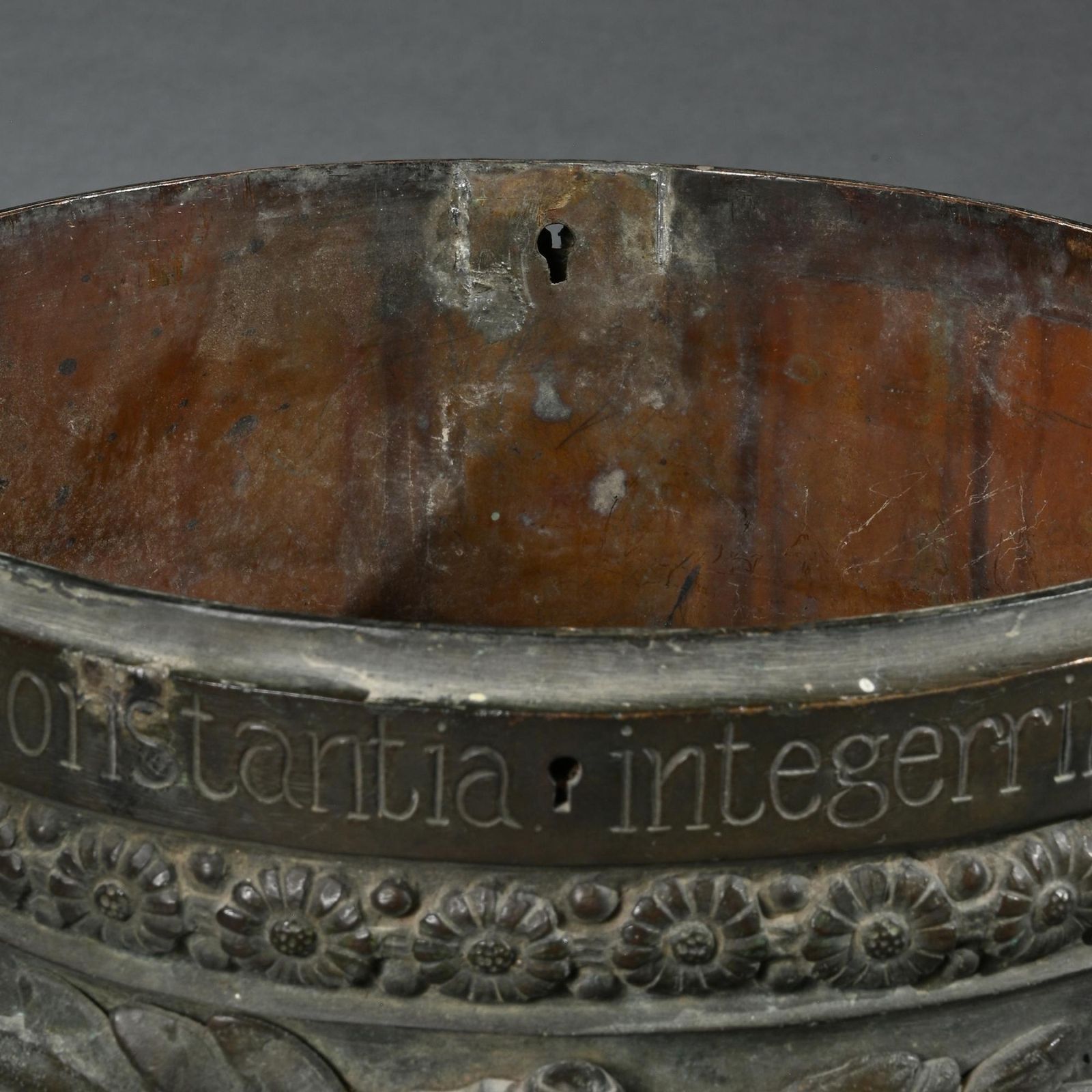 An Extremely Rare Italian Late 18th C Bronze Locking Vessel With Latin Inscription, Possibly With Maritime Associations. photo Home Decor