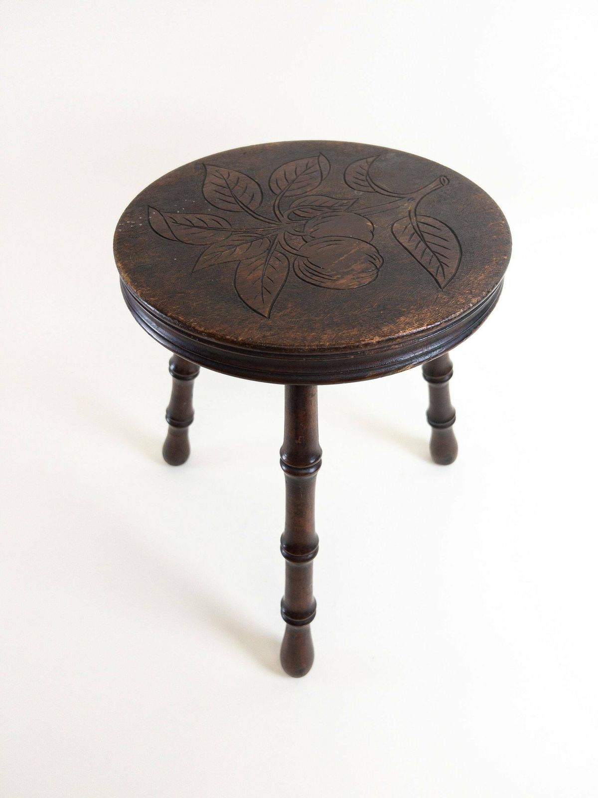 Swiss Wooden Tripod Milking Stool   Ornate Floral Stool Made In Switzerland photo vintage