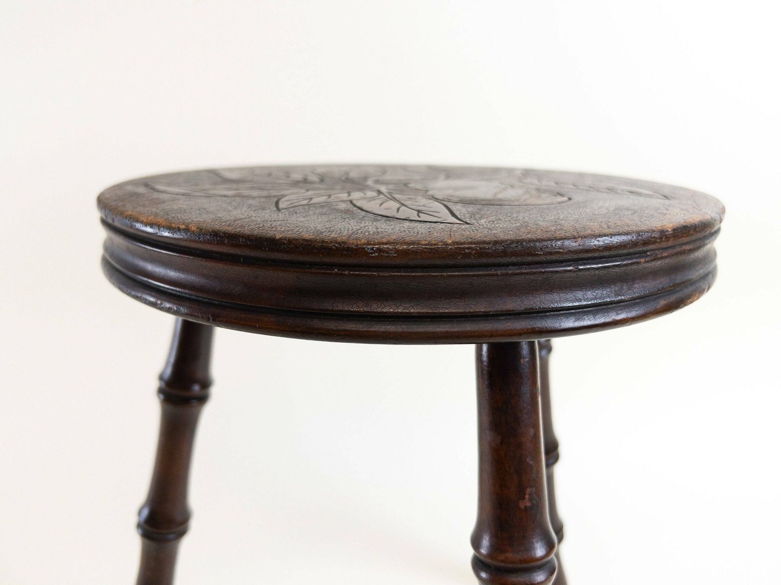 photo furniture Swiss Wooden Tripod Milking Stool   Ornate Floral Stool Made In Switzerland