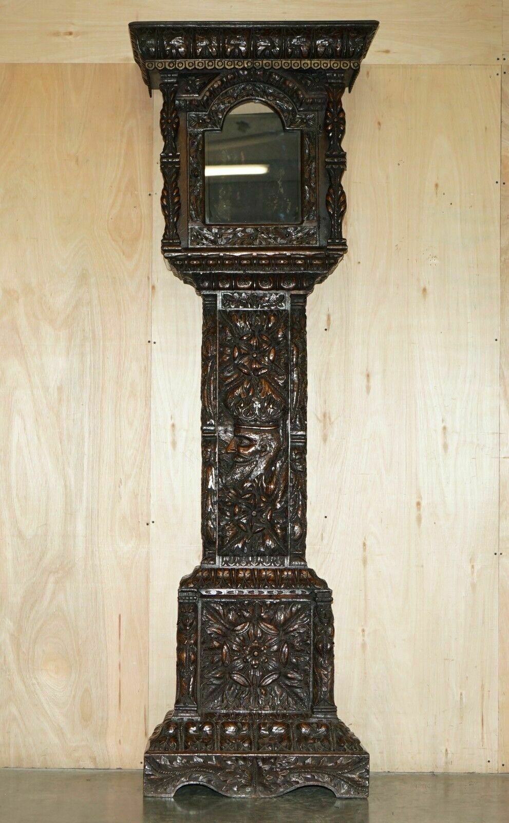 Exquisite Antique Restored Hand Carved Grandfather Clock Case Depicting A King photo for sale