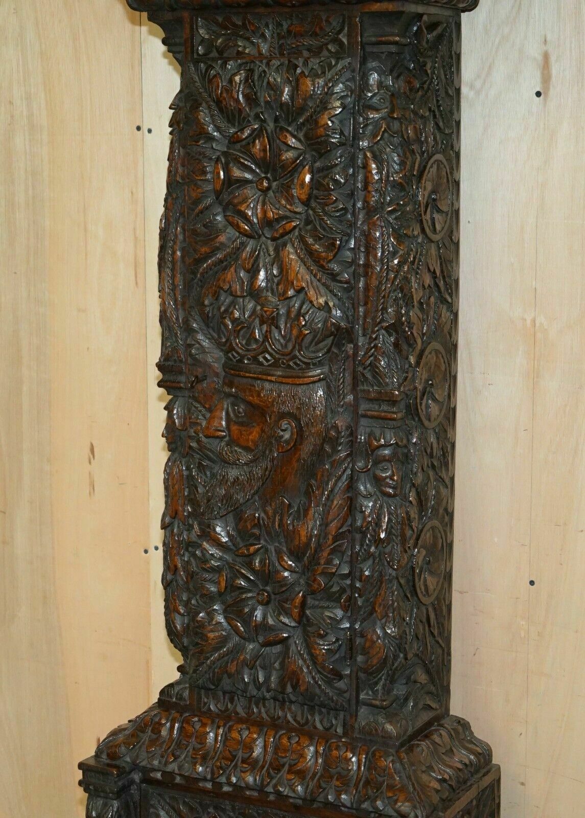 Exquisite Antique Restored Hand Carved Grandfather Clock Case Depicting A King photo 9950.0