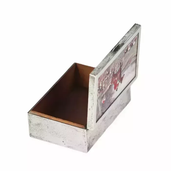 Wooden Box Upholstered With Silver Plated Metal. 20th Century. photo furniture