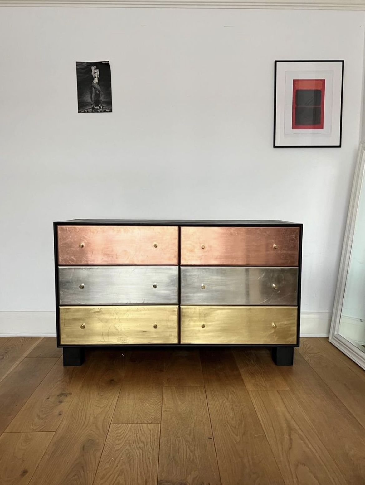 1 Of A Kind, Restored Six Drawer Chest Of Drawers, Brass Clad Drawer Fronts photo furniture