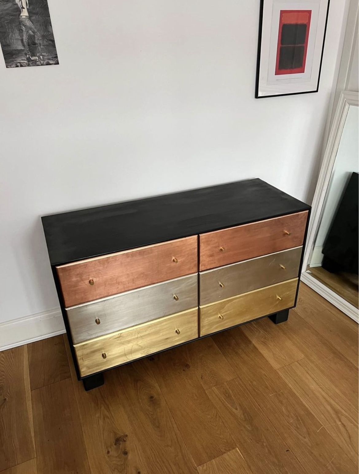 1 Of A Kind, Restored Six Drawer Chest Of Drawers, Brass Clad Drawer Fronts photo vinterior